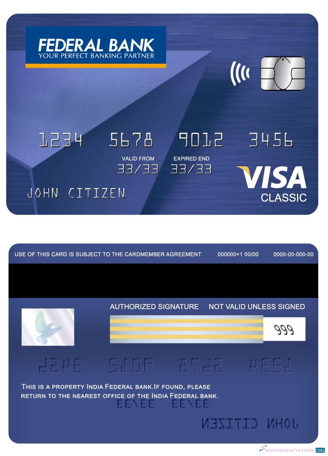 Download India Federal bank visa classic card Photoshop template